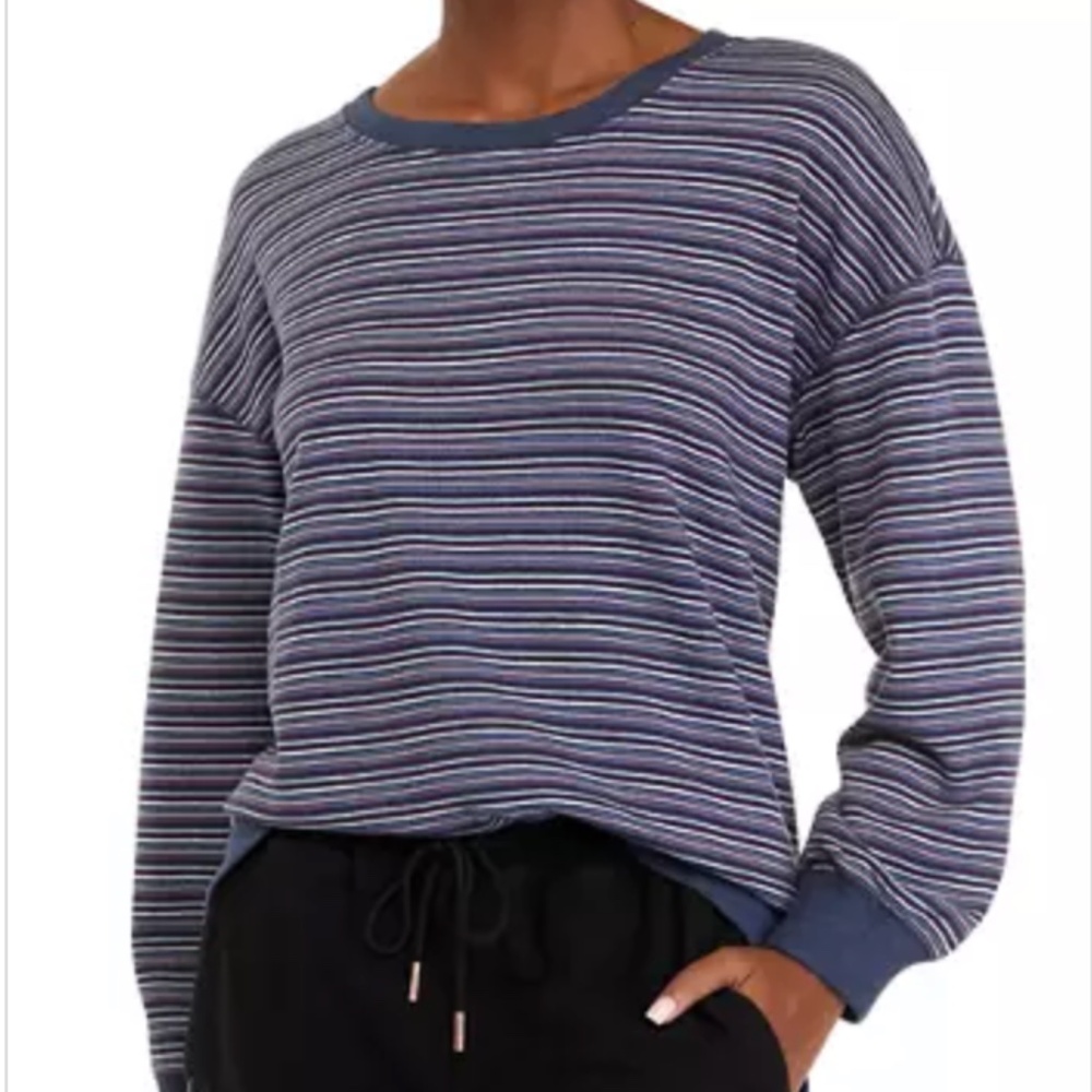 Wonderly Studio XL Striped Blue Purple White Maroon Round Neck Sweatshirt